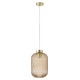 Searchlight-NIK-SP1-SB+01NIK-AM - Nikita - Satin Brass Pendant with Amber Ribbed Glass ∅ 20 cm