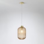 Nikita - Satin Brass Pendant with Amber Ribbed Glass ∅ 20 cm Nikita - Satin Brass Pendant with Amber Ribbed Glass ∅ 20 cm