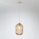 Searchlight-NIK-SP1-SB+01NIK-AM - Nikita - Satin Brass Pendant with Amber Ribbed Glass ∅ 20 cm