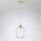 Searchlight-NIK-SP1-SB+01NIK-CL - Nikita - Satin Brass Pendant with Clear Ribbed Glass ∅ 20 cm