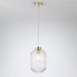 Nikita - Satin Brass Pendant with Clear Ribbed Glass ∅ 20 cm Nikita - Satin Brass Pendant with Clear Ribbed Glass ∅ 20 cm