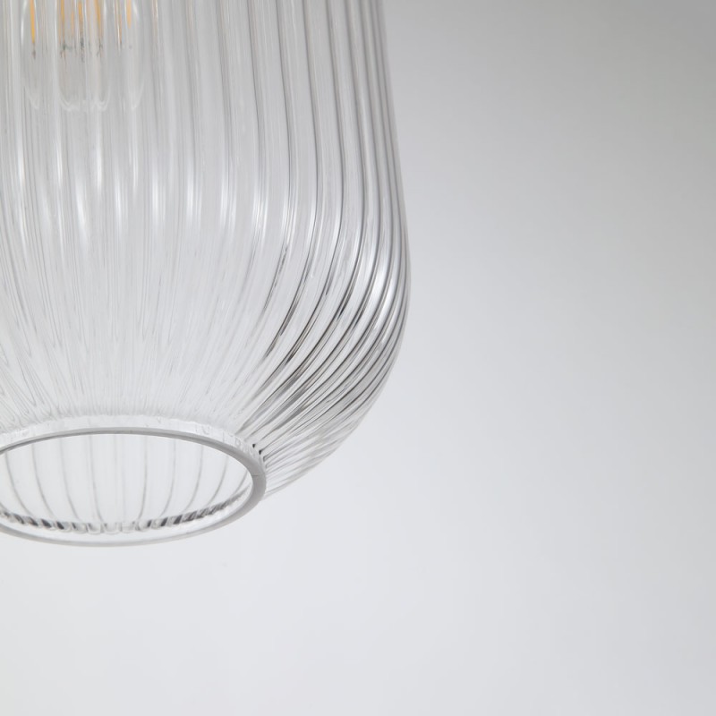 Searchlight-NIK-SP1-SB+01NIK-CL - Nikita - Satin Brass Pendant with Clear Ribbed Glass ∅ 20 cm