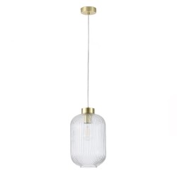 Nikita - Satin Brass Pendant with Clear Ribbed Glass ∅ 20 cm Nikita - Satin Brass Pendant with Clear Ribbed Glass ∅ 20 cm
