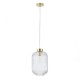 Searchlight-NIK-SP1-SB+01NIK-CL - Nikita - Satin Brass Pendant with Clear Ribbed Glass ∅ 20 cm