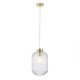 Searchlight-NIK-SP1-SB+01NIK-CL - Nikita - Satin Brass Pendant with Clear Ribbed Glass ∅ 20 cm