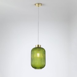Nikita - Satin Brass Pendant with Green Ribbed Glass ∅ 20 cm Nikita - Satin Brass Pendant with Green Ribbed Glass ∅ 20 cm
