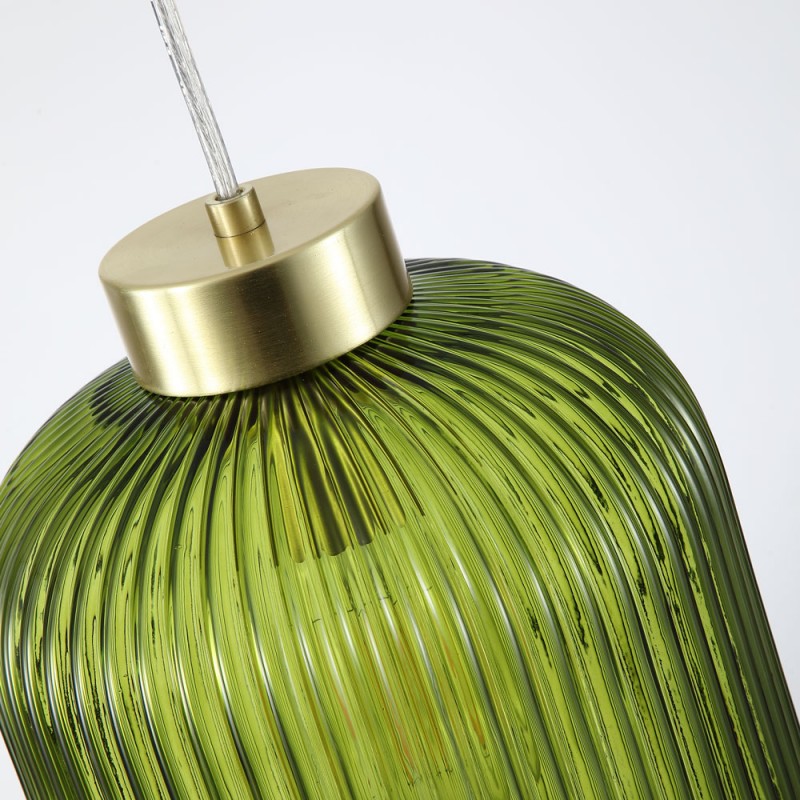 Searchlight-NIK-SP1-SB+01NIK-GR - Nikita - Satin Brass Pendant with Green Ribbed Glass ∅ 20 cm