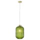 Searchlight-NIK-SP1-SB+01NIK-GR - Nikita - Satin Brass Pendant with Green Ribbed Glass ∅ 20 cm