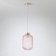 Searchlight-NIK-SP1-SB+01NIK-PI - Nikita - Satin Brass Pendant with Pink Ribbed Glass ∅ 20 cm
