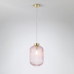 Nikita - Satin Brass Pendant with Pink Ribbed Glass ∅ 20 cm Nikita - Satin Brass Pendant with Pink Ribbed Glass ∅ 20 cm