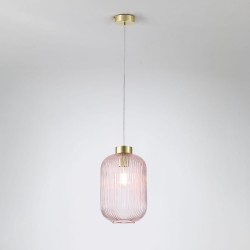 Nikita - Satin Brass Pendant with Pink Ribbed Glass ∅ 20 cm Nikita - Satin Brass Pendant with Pink Ribbed Glass ∅ 20 cm