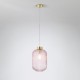 Searchlight-NIK-SP1-SB+01NIK-PI - Nikita - Satin Brass Pendant with Pink Ribbed Glass ∅ 20 cm
