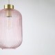 Searchlight-NIK-SP1-SB+01NIK-PI - Nikita - Satin Brass Pendant with Pink Ribbed Glass ∅ 20 cm