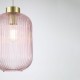 Searchlight-NIK-SP1-SB+01NIK-PI - Nikita - Satin Brass Pendant with Pink Ribbed Glass ∅ 20 cm
