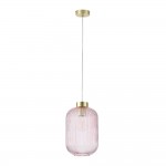 Nikita - Satin Brass Pendant with Pink Ribbed Glass ∅ 20 cm Nikita - Satin Brass Pendant with Pink Ribbed Glass ∅ 20 cm