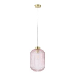 Nikita - Satin Brass Pendant with Pink Ribbed Glass ∅ 20 cm Nikita - Satin Brass Pendant with Pink Ribbed Glass ∅ 20 cm