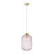Searchlight-NIK-SP1-SB+01NIK-PI - Nikita - Satin Brass Pendant with Pink Ribbed Glass ∅ 20 cm