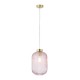 Searchlight-NIK-SP1-SB+01NIK-PI - Nikita - Satin Brass Pendant with Pink Ribbed Glass ∅ 20 cm