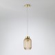 Ceiling Lights - Nikita - Satin Brass Pendant with Amber Ribbed Glass ∅ 14 cm Searchlight-NIK-SP1-SB+02NIK-AM - Nikita - Satin Brass Pendant with Amber Ribbed Glass ∅ 14 cm