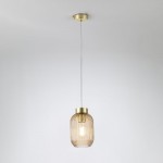 Nikita - Satin Brass Pendant with Amber Ribbed Glass ∅ 14 cm Nikita - Satin Brass Pendant with Amber Ribbed Glass ∅ 14 cm