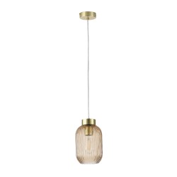 Nikita - Satin Brass Pendant with Amber Ribbed Glass ∅ 14 cm Nikita - Satin Brass Pendant with Amber Ribbed Glass ∅ 14 cm