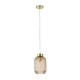 Ceiling Lights - Nikita - Satin Brass Pendant with Amber Ribbed Glass ∅ 14 cm Searchlight-NIK-SP1-SB+02NIK-AM - Nikita - Satin Brass Pendant with Amber Ribbed Glass ∅ 14 cm
