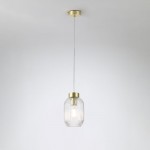 Nikita - Satin Brass Pendant with Clear Ribbed Glass ∅ 14 cm Nikita - Satin Brass Pendant with Clear Ribbed Glass ∅ 14 cm
