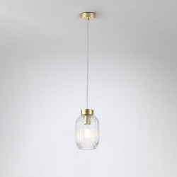 Nikita - Satin Brass Pendant with Clear Ribbed Glass ∅ 14 cm Nikita - Satin Brass Pendant with Clear Ribbed Glass ∅ 14 cm