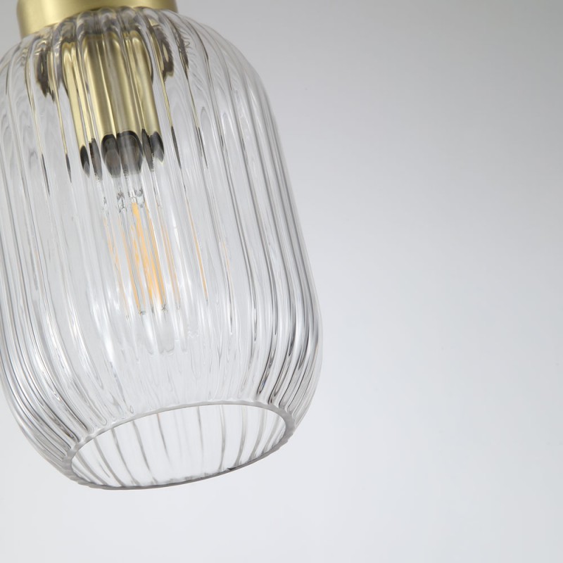 Searchlight-NIK-SP1-SB+02NIK-CL - Nikita - Satin Brass Pendant with Clear Ribbed Glass ∅ 14 cm