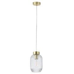 Nikita - Satin Brass Pendant with Clear Ribbed Glass ∅ 14 cm Nikita - Satin Brass Pendant with Clear Ribbed Glass ∅ 14 cm