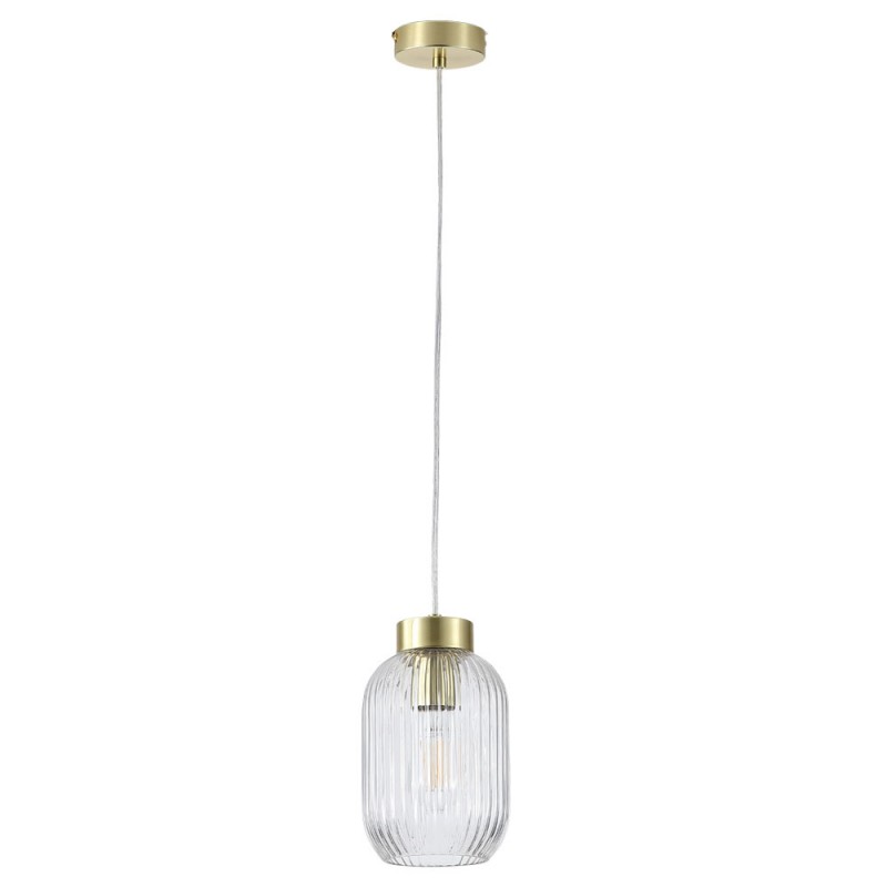 Searchlight-NIK-SP1-SB+02NIK-CL - Nikita - Satin Brass Pendant with Clear Ribbed Glass ∅ 14 cm