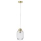Searchlight-NIK-SP1-SB+02NIK-CL - Nikita - Satin Brass Pendant with Clear Ribbed Glass ∅ 14 cm