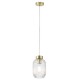 Searchlight-NIK-SP1-SB+02NIK-CL - Nikita - Satin Brass Pendant with Clear Ribbed Glass ∅ 14 cm