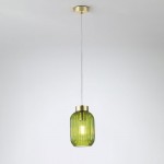 Nikita - Satin Brass Pendant with Green Ribbed Glass ∅ 14 cm Nikita - Satin Brass Pendant with Green Ribbed Glass ∅ 14 cm