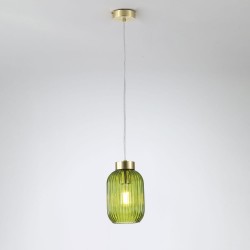 Nikita - Satin Brass Pendant with Green Ribbed Glass ∅ 14 cm Nikita - Satin Brass Pendant with Green Ribbed Glass ∅ 14 cm
