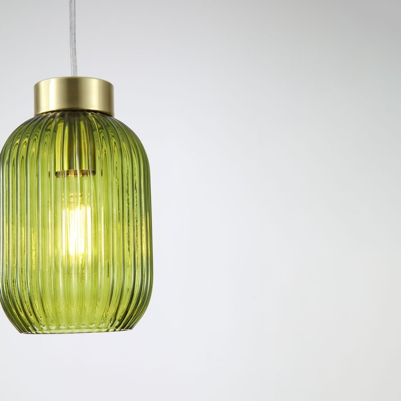 - Nikita - Satin Brass Pendant with Green Ribbed Glass ∅ 14 cm Searchlight-NIK-SP1-SB+02NIK-GR - Nikita - Satin Brass Pendant with Green Ribbed Glass ∅ 14 cm