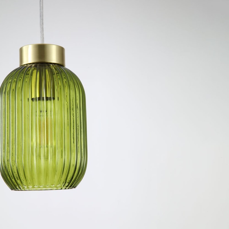 - Nikita - Satin Brass Pendant with Green Ribbed Glass ∅ 14 cm Searchlight-NIK-SP1-SB+02NIK-GR - Nikita - Satin Brass Pendant with Green Ribbed Glass ∅ 14 cm