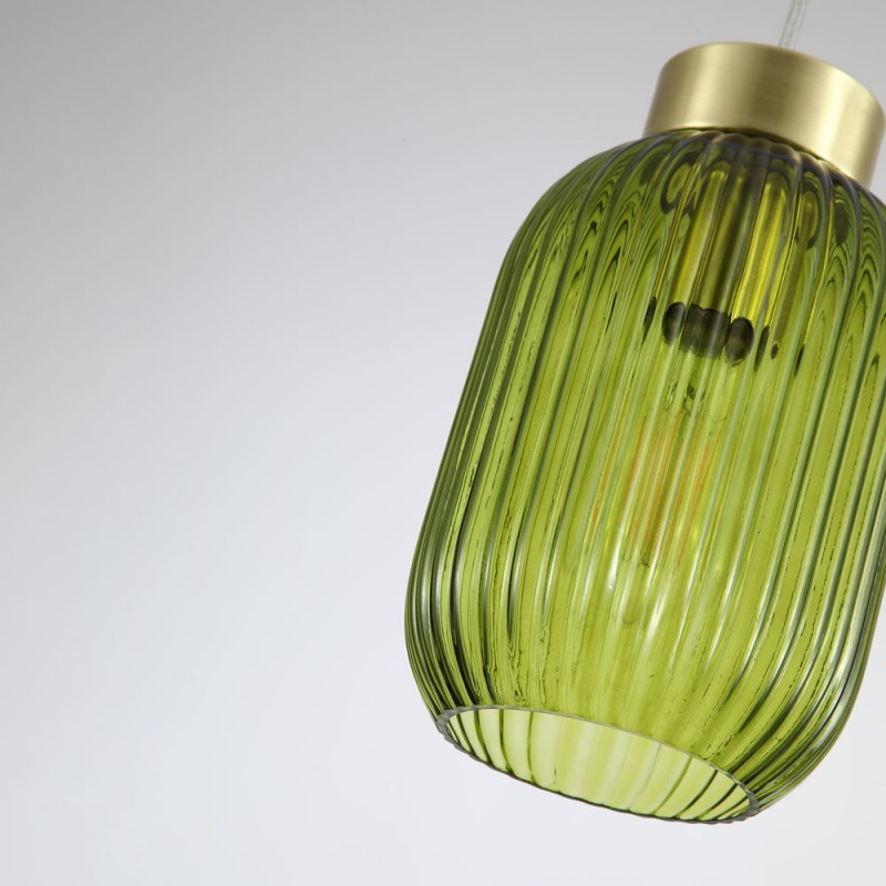 - Nikita - Satin Brass Pendant with Green Ribbed Glass ∅ 14 cm Searchlight-NIK-SP1-SB+02NIK-GR - Nikita - Satin Brass Pendant with Green Ribbed Glass ∅ 14 cm