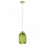 Nikita - Satin Brass Pendant with Green Ribbed Glass ∅ 14 cm Nikita - Satin Brass Pendant with Green Ribbed Glass ∅ 14 cm