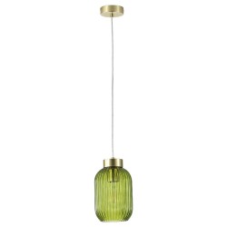 Nikita - Satin Brass Pendant with Green Ribbed Glass ∅ 14 cm Nikita - Satin Brass Pendant with Green Ribbed Glass ∅ 14 cm
