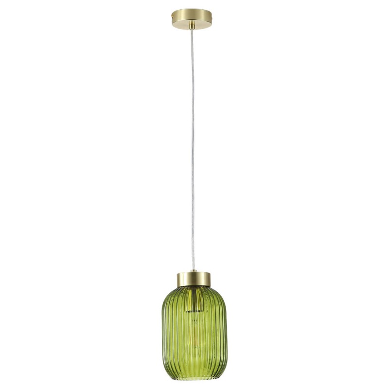 - Nikita - Satin Brass Pendant with Green Ribbed Glass ∅ 14 cm Searchlight-NIK-SP1-SB+02NIK-GR - Nikita - Satin Brass Pendant with Green Ribbed Glass ∅ 14 cm