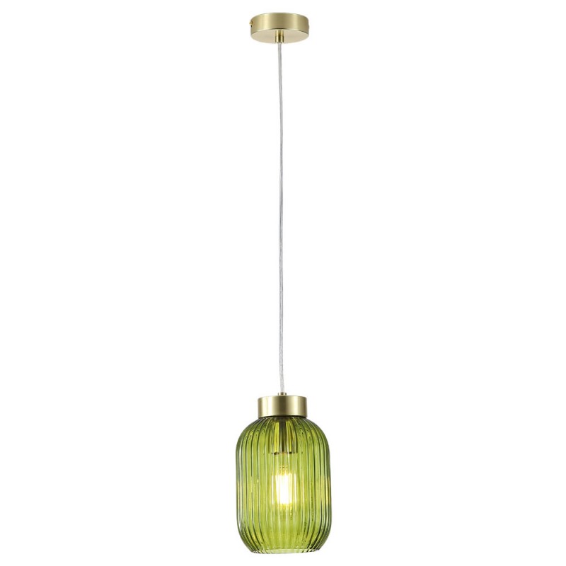 - Nikita - Satin Brass Pendant with Green Ribbed Glass ∅ 14 cm Searchlight-NIK-SP1-SB+02NIK-GR - Nikita - Satin Brass Pendant with Green Ribbed Glass ∅ 14 cm