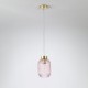 Searchlight-NIK-SP1-SB+02NIK-PI - Nikita - Satin Brass Pendant with Pink Ribbed Glass ∅ 14 cm
