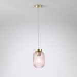 Nikita - Satin Brass Pendant with Pink Ribbed Glass ∅ 14 cm Nikita - Satin Brass Pendant with Pink Ribbed Glass ∅ 14 cm