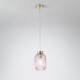 Searchlight-NIK-SP1-SB+02NIK-PI - Nikita - Satin Brass Pendant with Pink Ribbed Glass ∅ 14 cm