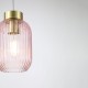 Searchlight-NIK-SP1-SB+02NIK-PI - Nikita - Satin Brass Pendant with Pink Ribbed Glass ∅ 14 cm