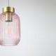 Searchlight-NIK-SP1-SB+02NIK-PI - Nikita - Satin Brass Pendant with Pink Ribbed Glass ∅ 14 cm