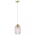 Nikita - Satin Brass Pendant with Pink Ribbed Glass ∅ 14 cm Nikita - Satin Brass Pendant with Pink Ribbed Glass ∅ 14 cm