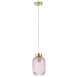 Nikita - Satin Brass Pendant with Pink Ribbed Glass ∅ 14 cm Nikita - Satin Brass Pendant with Pink Ribbed Glass ∅ 14 cm