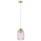 Searchlight-NIK-SP1-SB+02NIK-PI - Nikita - Satin Brass Pendant with Pink Ribbed Glass ∅ 14 cm